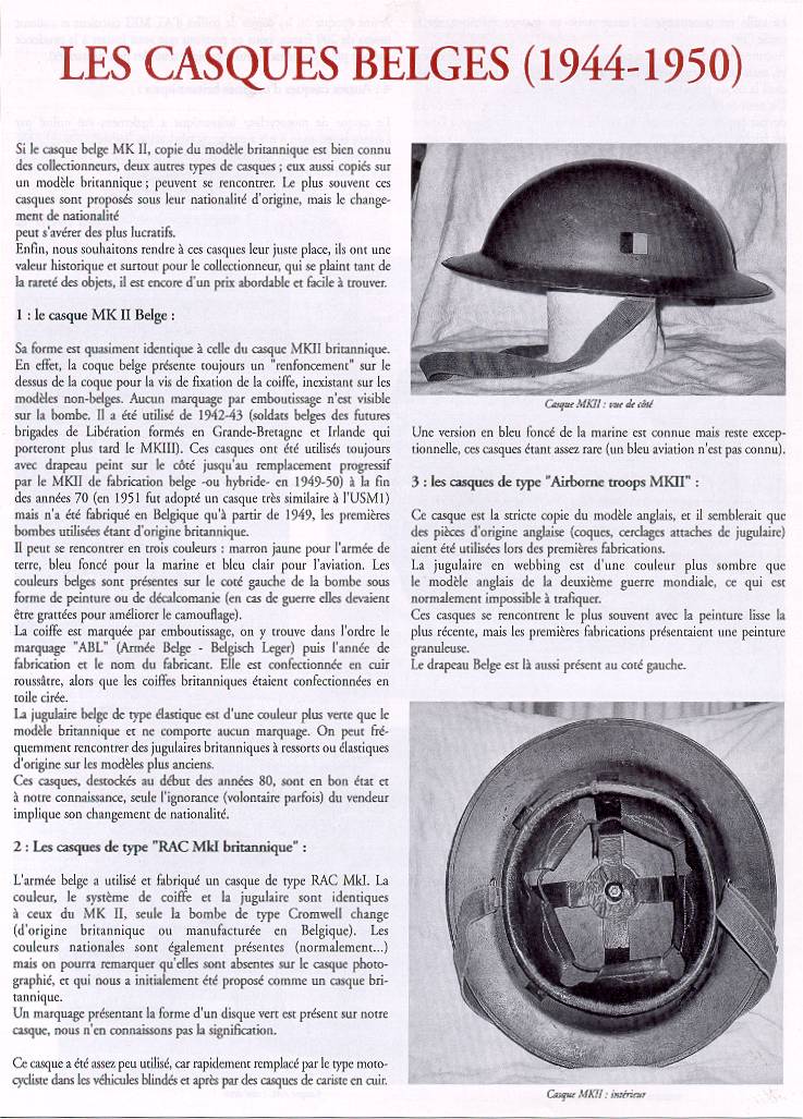 Article casques Belges.