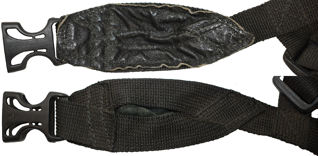 Mentonnière doublée de cuir avec boucle de fermeture. Mentonnière doublée de cuir avec boucle de fermeture.