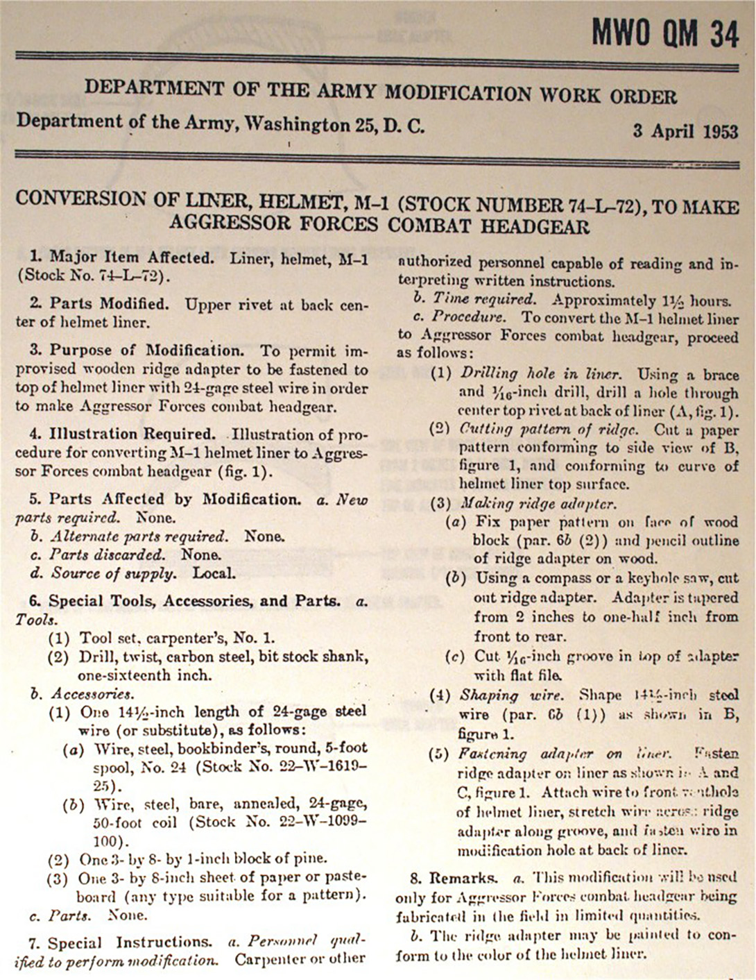 Notice de l'armée américaine pour transformer un liner en casque Aggressor. Notice de l'armée américaine pour transformer un liner en casque Aggressor.