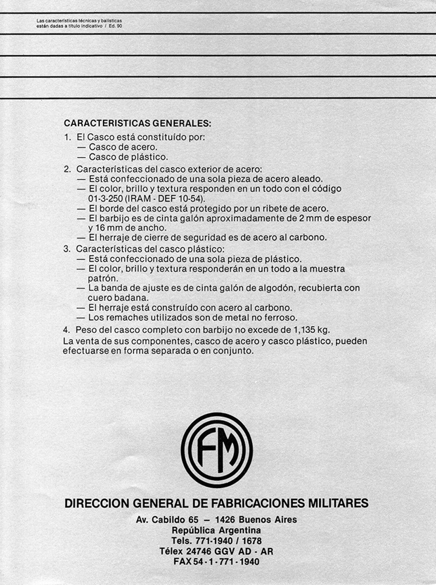 Caract&eacute;ristiques g&eacute;n&eacute;rales - Fabricaciones Militares.