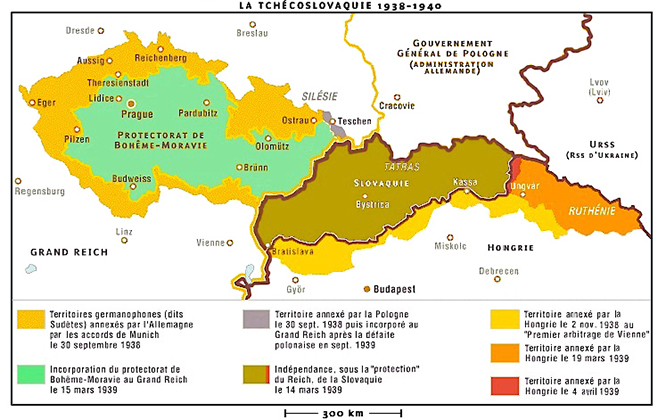 Démembrement de la Tchécoslovaquie à partir de 1938.