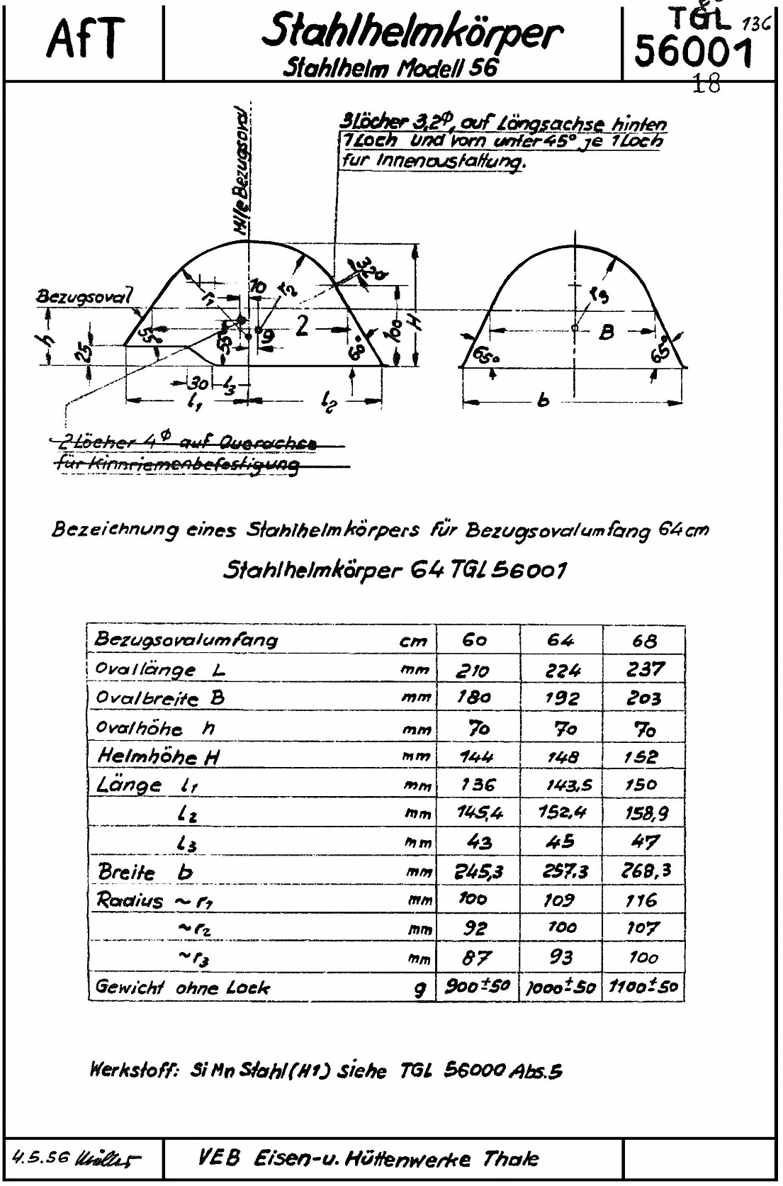 Description de la bombe du casque Modell 56.