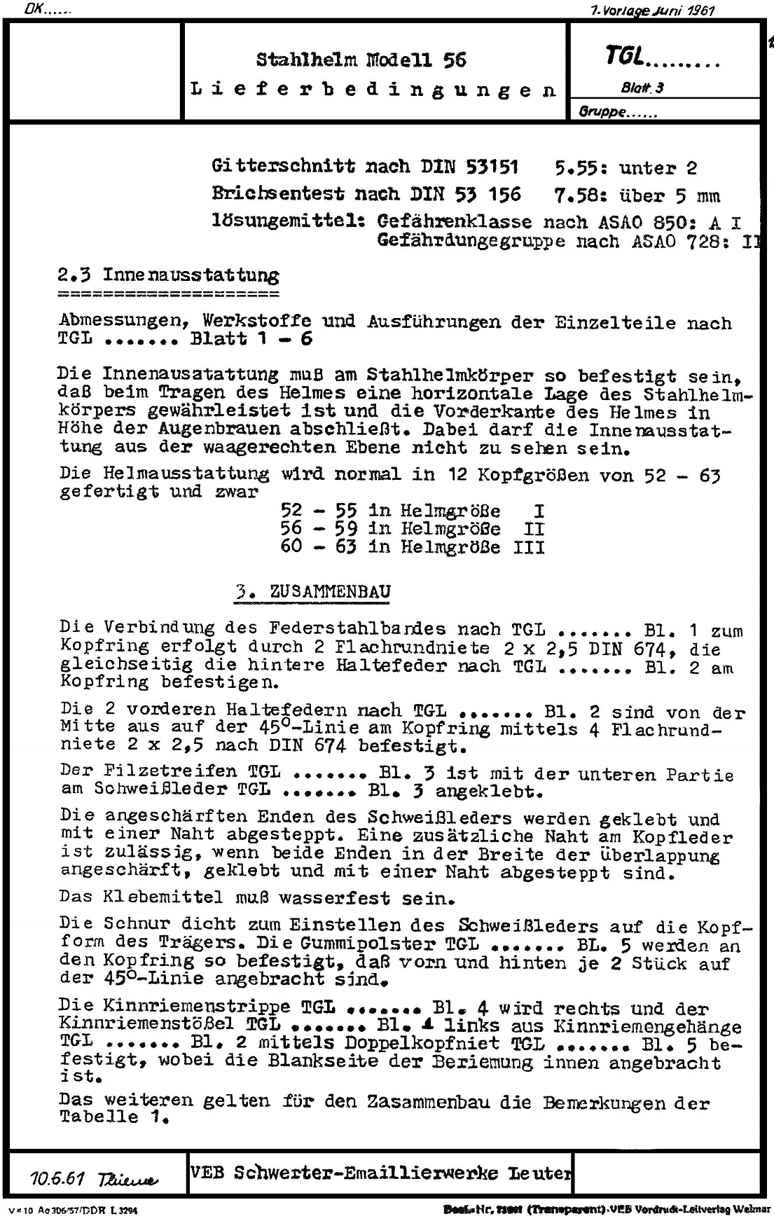 Réglement de fabrication.
