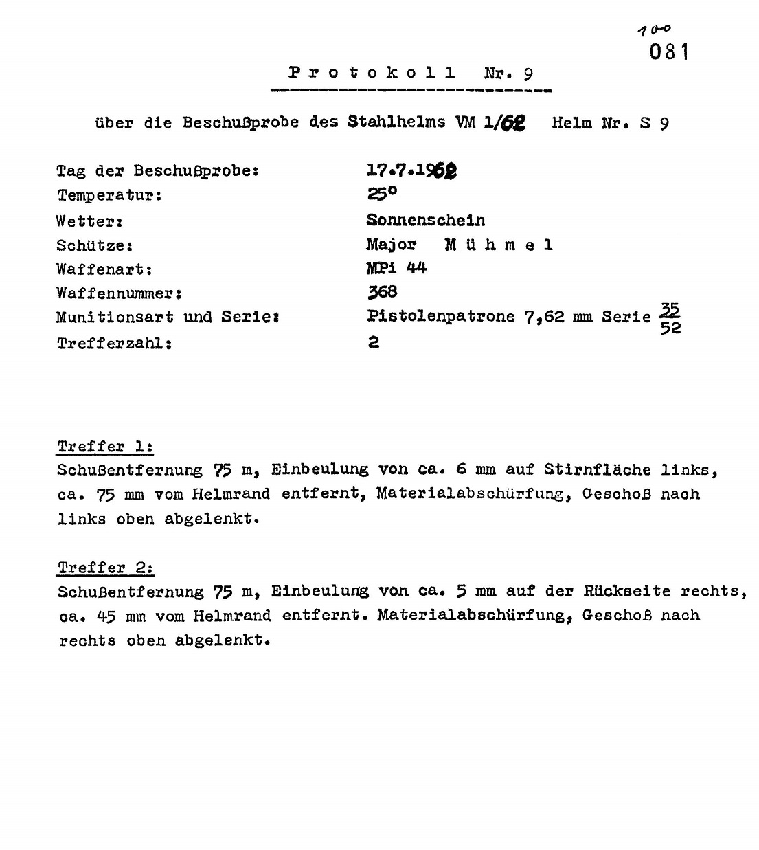 Essai balistique du casque Modell 56.