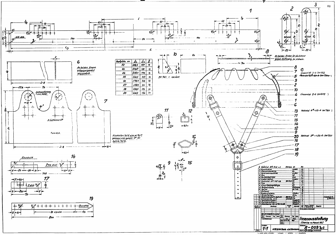 Plan bombe et coiffe du casque Modell 56.