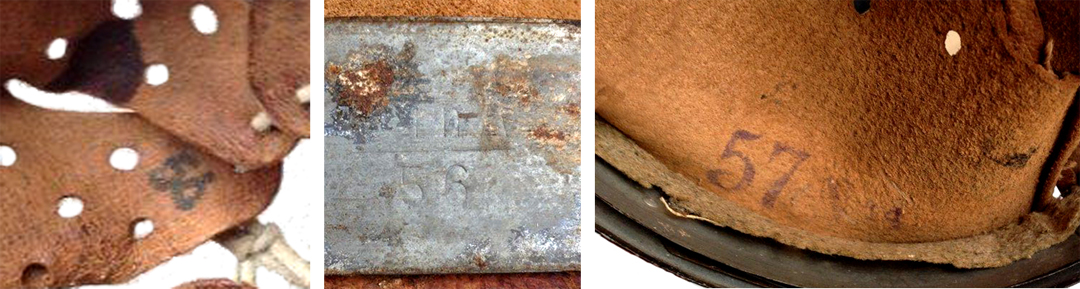I-31 Metalleder 1943 taille 56, un nombre équivalent à la taille +1 = 57, est reporté au verso. I-31 Metalleder 1943 taille 56, un nombre équivalent à la taille +1 = 57, est reporté au verso.