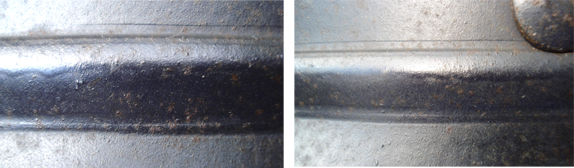 Le galet femelle laisse une trace de part et d'autre du tore. Le galet femelle laisse une trace de part et d'autre du tore.