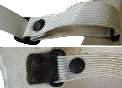 Fixation au pontets, droit (en haut) , gauche (en bas). Fixation au pontets, droit (en haut) , gauche (en bas).