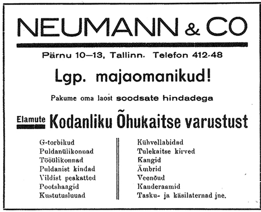 Encart publicitaire publié dans un journal estonien de janvier 1940.