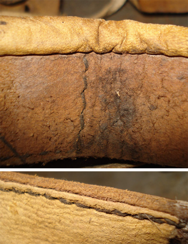 Détails couture des pattes de coiffe. Détails couture des pattes de coiffe.