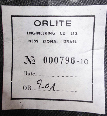 Etiquette du fabricant Orlite. Etiquette du fabricant Orlite.
