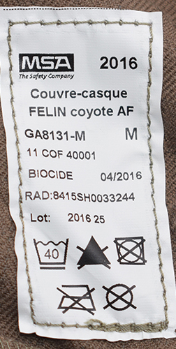 &Eacute;tiquette du fabricant MSA.