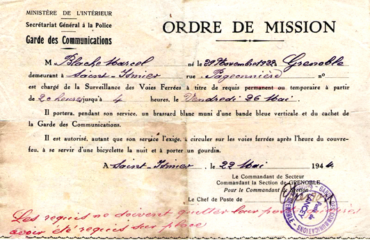 Ordre de mission d'un requis temporaire.