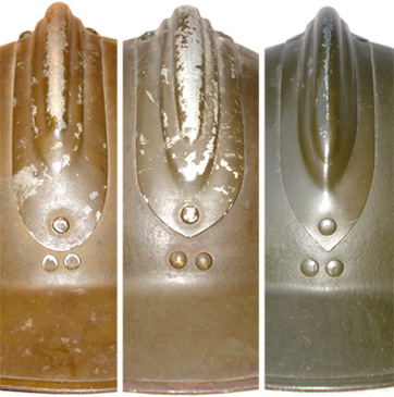 Pointe arrière des cimiers, de g. à dr. : ronde, ogivale, pointue.