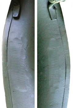 Traces du meulage d'un pontet type 3.