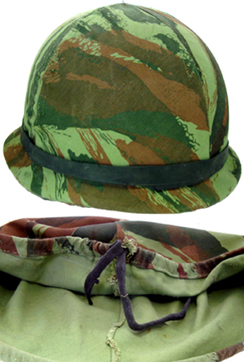 Couvre-casque taillé dans une tenue de saut Mle 47.