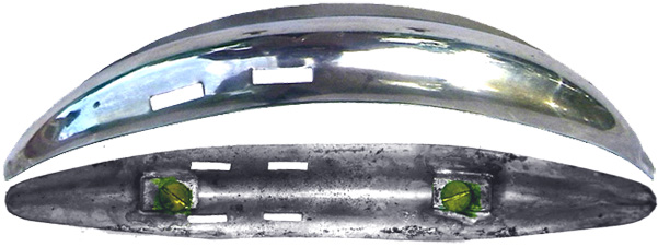 Vue extérieure et intérieure du cimier et des vis de fixation.