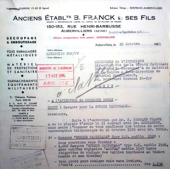 Lettre Ets Franck.