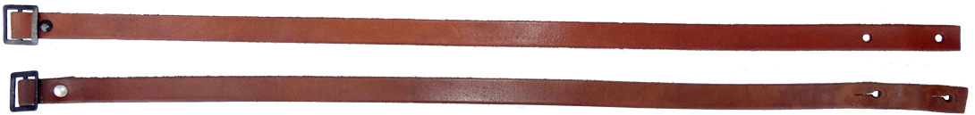 Jugulaire de cuir fauve, recto/verso. Jugulaire de cuir fauve, recto/verso.