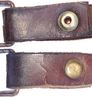 Fixation de la jugulaire par rivet. Fixation de la jugulaire par rivet.