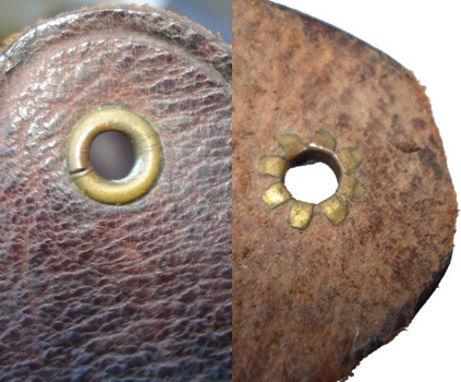 Extrémité patte de coiffe recto/verso.