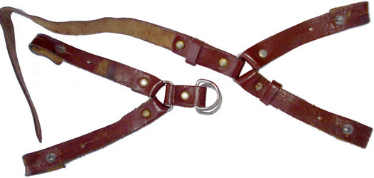 Jugulaire en cuir marron - face.