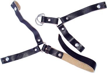 Jugulaire en cuir noir - face.