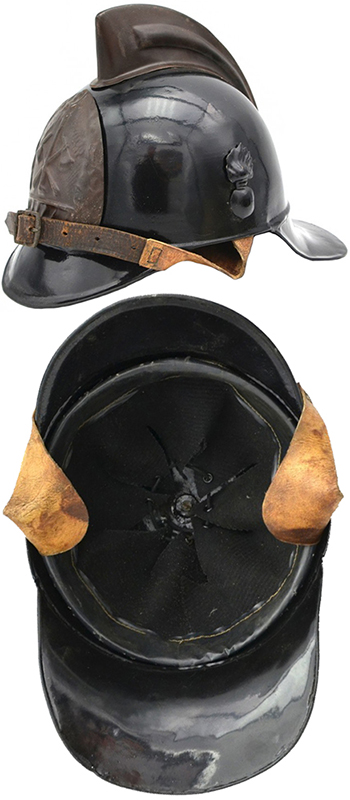 Casque de pompier fabriqué dans les années 1930.