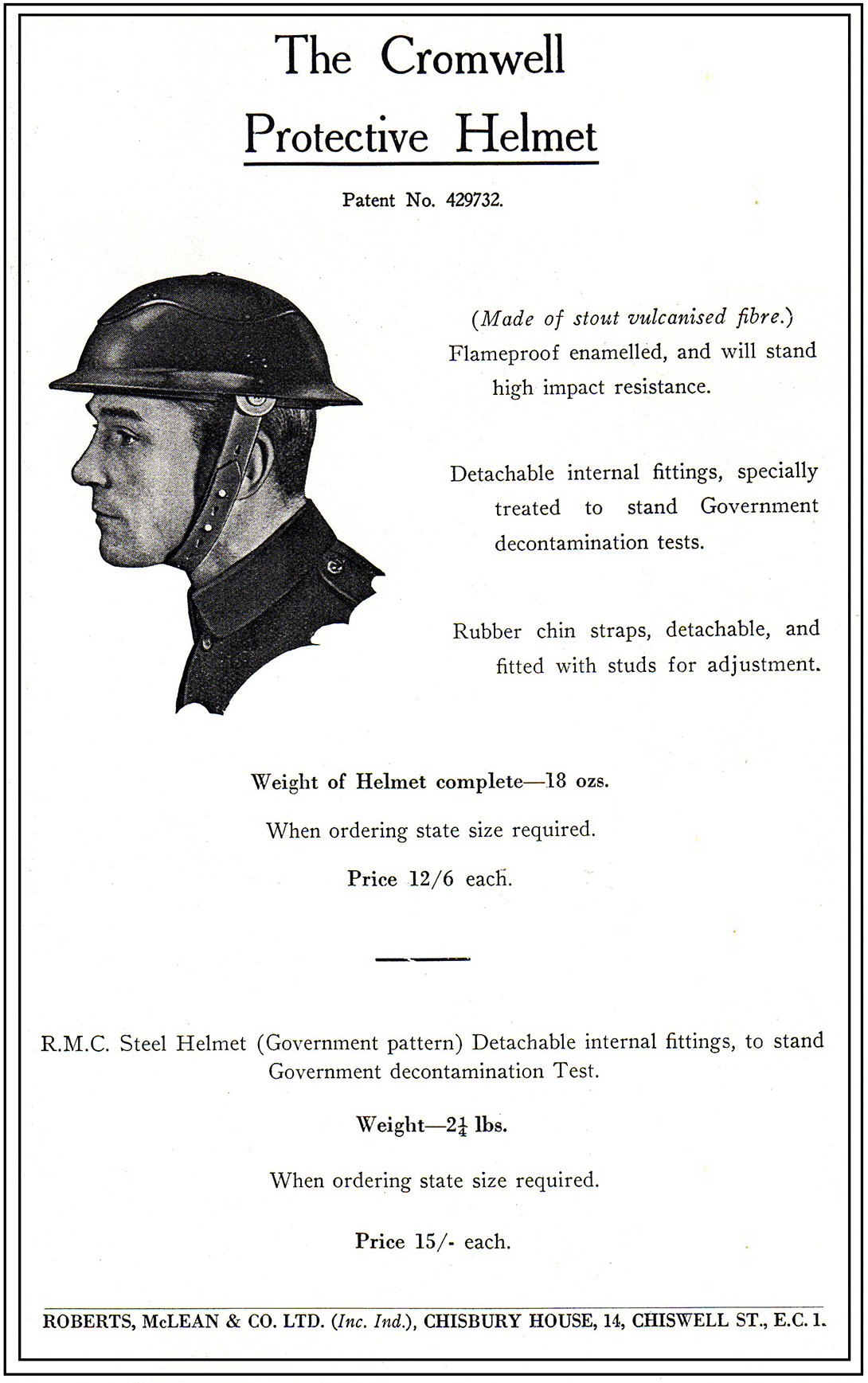 Publicité Cromwell helmet protector.
