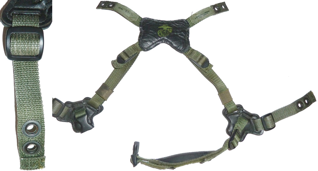 Jugulaire - envers. Extrémités munies de deux œillets métalliques de montage en fonction de la taille du casque. Jugulaire - envers. Extrémités munies de deux œillets métalliques de montage en fonction de la taille du casque.
