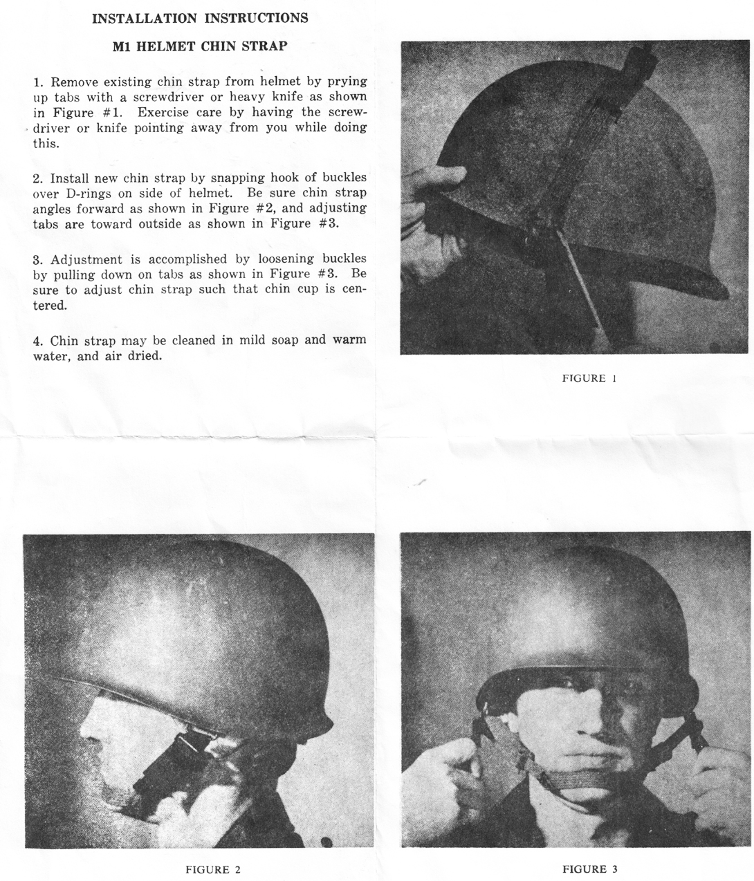 Instruction d'installation pour STRAP, CHIN, GROUND TROOPS'HELMET, STEEL, M-1. Instruction d'installation pour STRAP, CHIN, GROUND TROOPS'HELMET, STEEL, M-1.