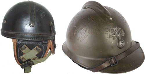 Casque Adrian modèle 23 et casque belge de tankiste